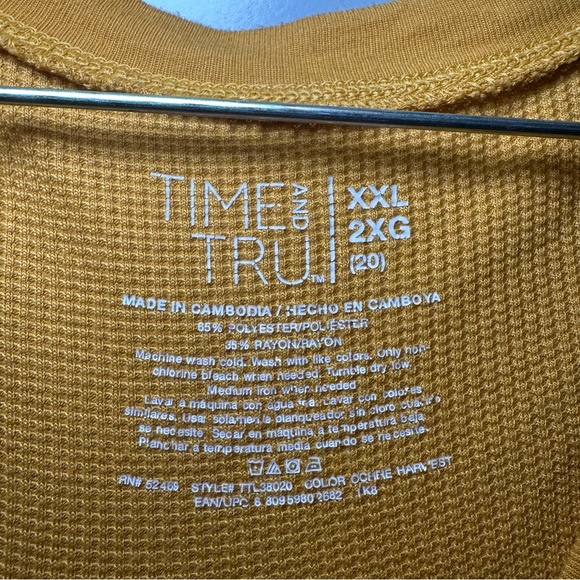 Time & Tru Mustard Yellow V Neck Long Sleeve Thermal Top size XXL - Picture 2 of 8